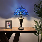 Tiffany Style Table Lamp Blue Stained Glass Baroque Style 14"W*14"D*21"H