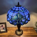 Tiffany Style Table Lamp Blue Stained Glass Baroque Style 14"W*14"D*21"H