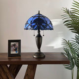 Tiffany Style Table Lamp Blue Stained Glass Baroque Style 14"W*14"D*21"H