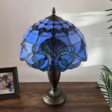 Tiffany Style Table Lamp Blue Stained Glass Baroque Style 14"W*14"D*21"H