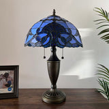 Tiffany Style Table Lamp Blue Stained Glass Baroque Style 14"W*14"D*21"H