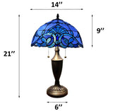 Tiffany Style Table Lamp Blue Stained Glass Baroque Style 14"W*14"D*21"H