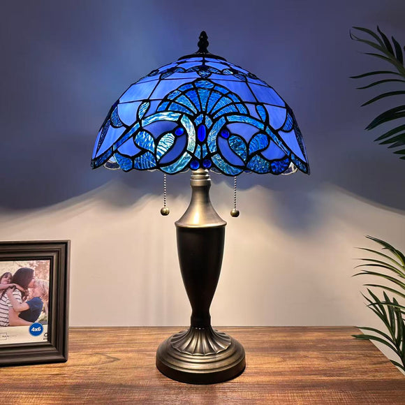 Tiffany Style Table Lamp Blue Stained Glass Baroque Style 14