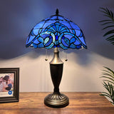 Tiffany Style Table Lamp Blue Stained Glass Baroque Style 14"W*14"D*21"H