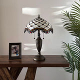 Tiffany Style Table Lamp Beige Stained Glass Crystal Beans 14"W*14"D*21"H