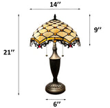 Tiffany Style Table Lamp Beige Stained Glass Crystal Beans 14"W*14"D*21"H