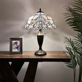 Tiffany Style Table Lamp White Stained Glass Baroque Style 14"W*14"D*21"H