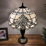 Tiffany Style Table Lamp White Stained Glass Baroque Style 14"W*14"D*21"H