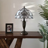 Tiffany Style Table Lamp White Stained Glass Baroque Style 14"W*14"D*21"H