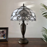 Tiffany Style Table Lamp White Stained Glass Baroque Style 14"W*14"D*21"H