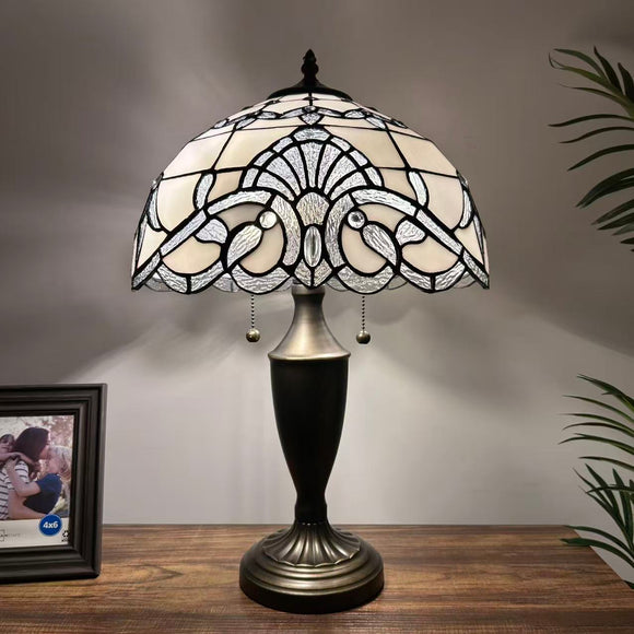 Tiffany Style Table Lamp White Stained Glass Baroque Style 14