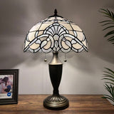 Tiffany Style Table Lamp White Stained Glass Baroque Style 14"W*14"D*21"H