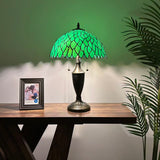 Tiffany Style Table Lamp Green Stained Glass Leaves 14"W*14"D*21"H