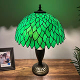 Tiffany Style Table Lamp Green Stained Glass Leaves 14"W*14"D*21"H