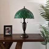 Tiffany Style Table Lamp Green Stained Glass Leaves 14"W*14"D*21"H