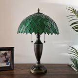 Tiffany Style Table Lamp Green Stained Glass Leaves 14"W*14"D*21"H