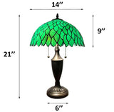 Tiffany Style Table Lamp Green Stained Glass Leaves 14"W*14"D*21"H