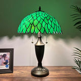 Tiffany Style Table Lamp Green Stained Glass Leaves 14"W*14"D*21"H