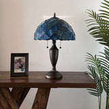 Tiffany Style Table Lamp Blue Stained Glass Crystal Beans 14"W*14"D*21"H