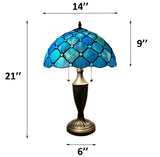 Tiffany Style Table Lamp Blue Stained Glass Crystal Beans 14"W*14"D*21"H