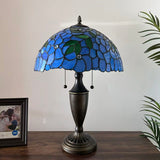 Tiffany Style Table Lamp Blue Stained Glass Green Leaves 14"W*14"D*21"H