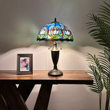 Tiffany Style Table Lamp Blue Stained Glass Tulips 14"W*14"D*21"H