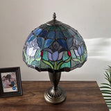 Tiffany Style Table Lamp Blue Stained Glass Tulips 14"W*14"D*21"H