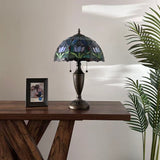 Tiffany Style Table Lamp Blue Stained Glass Tulips 14"W*14"D*21"H