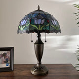 Tiffany Style Table Lamp Blue Stained Glass Tulips 14"W*14"D*21"H