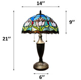 Tiffany Style Table Lamp Blue Stained Glass Tulips 14"W*14"D*21"H