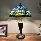 Tiffany Style Table Lamp Blue Stained Glass Tulips 14"W*14"D*21"H