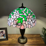 Tiffany Style Table Lamp Purple Stained Glass Green Leaves 14"W*14"D*21"H