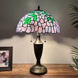 Tiffany Style Table Lamp Purple Stained Glass Green Leaves 14"W*14"D*21"H