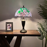Tiffany Style Table Lamp Purple Stained Glass Green Leaves 14"W*14"D*21"H