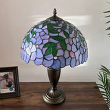 Tiffany Style Table Lamp Purple Stained Glass Green Leaves 14"W*14"D*21"H