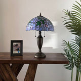 Tiffany Style Table Lamp Purple Stained Glass Green Leaves 14"W*14"D*21"H