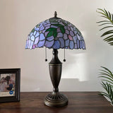 Tiffany Style Table Lamp Purple Stained Glass Green Leaves 14"W*14"D*21"H