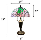 Tiffany Style Table Lamp Purple Stained Glass Green Leaves 14"W*14"D*21"H