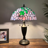 Tiffany Style Table Lamp Purple Stained Glass Green Leaves 14"W*14"D*21"H