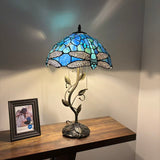 Tiffany Style Table Lamp Blue Stained Glass Dragonfly LED Bulbs Included 24"H*14"W*14"D