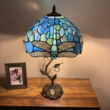Tiffany Style Table Lamp Blue Stained Glass Dragonfly LED Bulbs Included 24"H*14"W*14"D