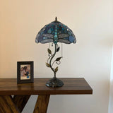 Tiffany Style Table Lamp Blue Stained Glass Dragonfly LED Bulbs Included 24"H*14"W*14"D