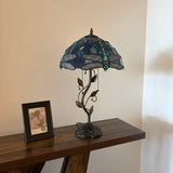 Tiffany Style Table Lamp Blue Stained Glass Dragonfly LED Bulbs Included 24"H*14"W*14"D