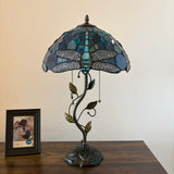 Tiffany Style Table Lamp Blue Stained Glass Dragonfly LED Bulbs Included 24"H*14"W*14"D