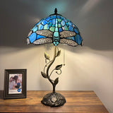Tiffany Style Table Lamp Blue Stained Glass Dragonfly LED Bulbs Included 24"H*14"W*14"D