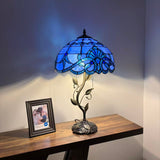 Tiffany Style Table Lamp Blue Stained Glass Baroque Style LED Bulbs Included 24"H*14"W*14"D