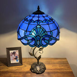 Tiffany Style Table Lamp Blue Stained Glass Baroque Style LED Bulbs Included 24"H*14"W*14"D