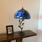 Tiffany Style Table Lamp Blue Stained Glass Baroque Style LED Bulbs Included 24"H*14"W*14"D