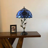 Tiffany Style Table Lamp Blue Stained Glass Baroque Style LED Bulbs Included 24"H*14"W*14"D