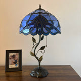 Tiffany Style Table Lamp Blue Stained Glass Baroque Style LED Bulbs Included 24"H*14"W*14"D